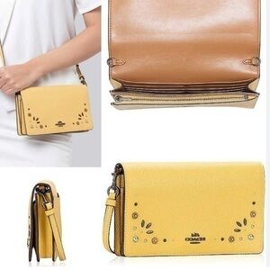 Coach yellow leather Hayden Foldover Crossbody Clutch bag Prairie Rivets 30428